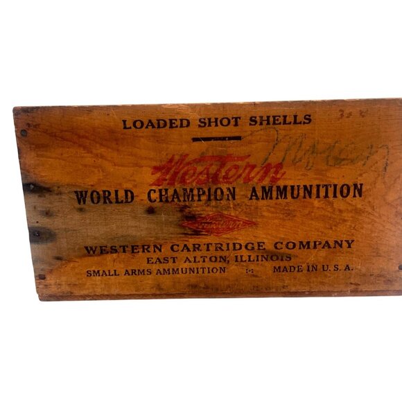 Vintage Western Cartridge Co. Wood Ammo Box 20 GA Shot Shells Rustic - Picture 1 of 6